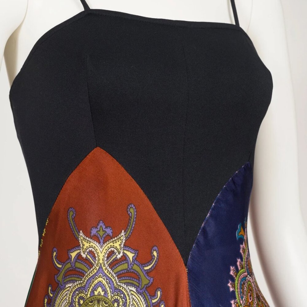 1970s Vintage Printed Scarf Skirt Handkerchief Hem Maxi Dress Sz XS - Picture 5 of 9